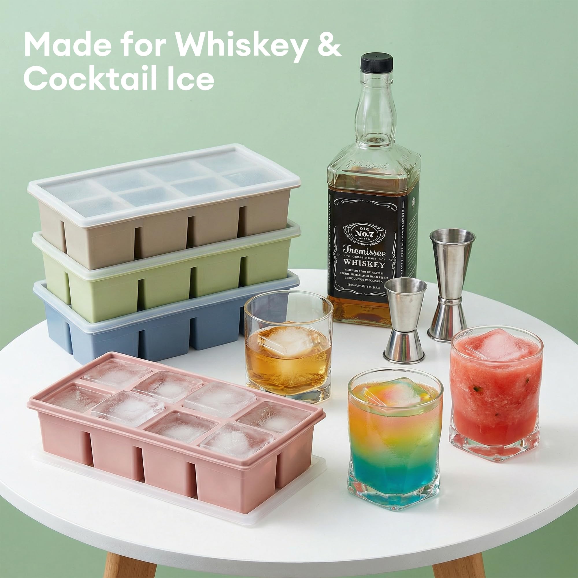 4 Pack Large Silicone Ice Cube Trays for Whiskey Easy Release 2 inch Cube Ice Trays for Cocktail Whisky Stackable Ice Cube Trays for Freezer with Leak Proof Removable Lid(4 Colors) - Image 7