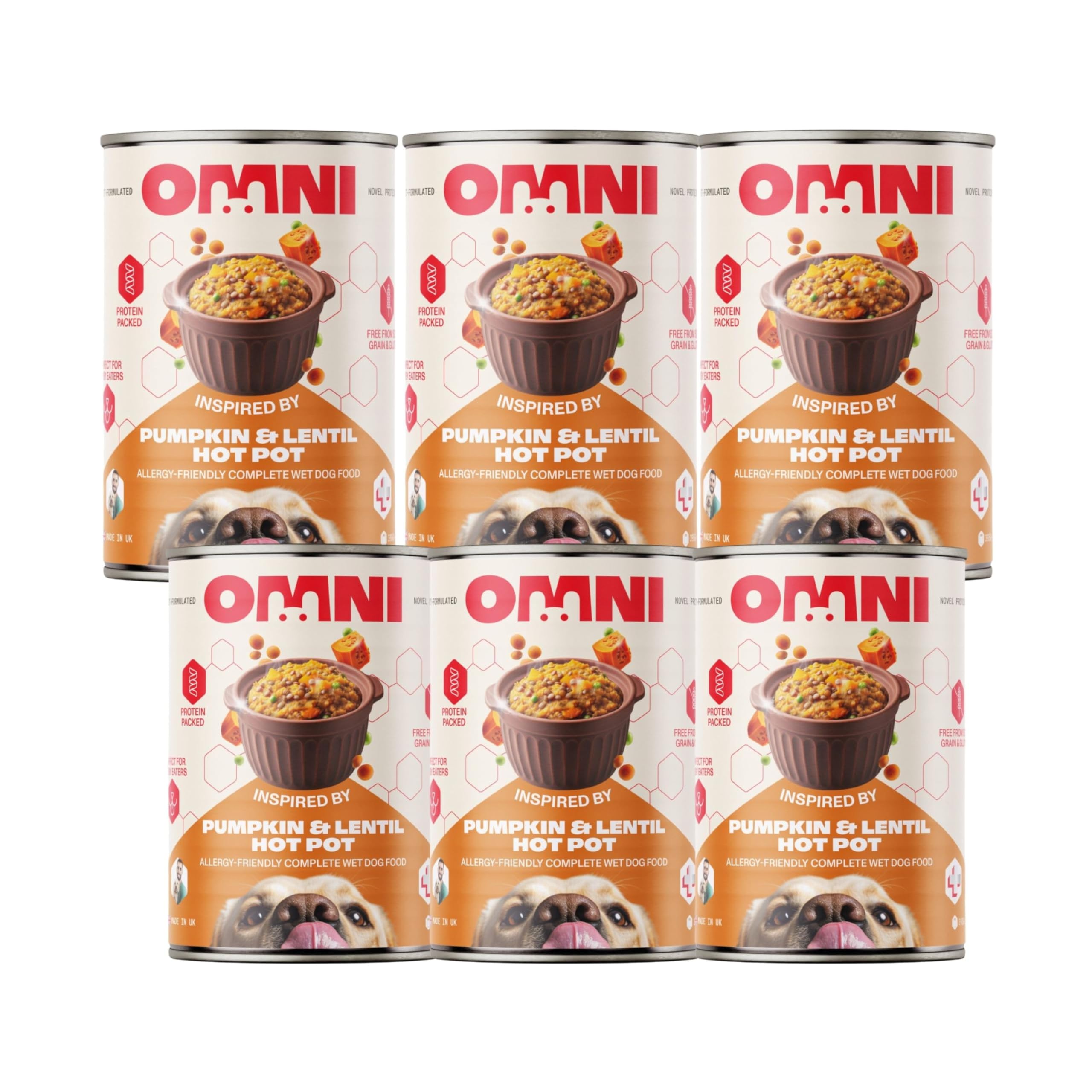Omni Wet Dog Food for Adult Dogs - Pumpkin & Lentil Hot Pot Hypoallergenic Dog Food Vet-Formulated Rich in Protein with Parsnip, Broccoli and Sage - Gut Friendly, Soya and Gluten Free, Pack of 6