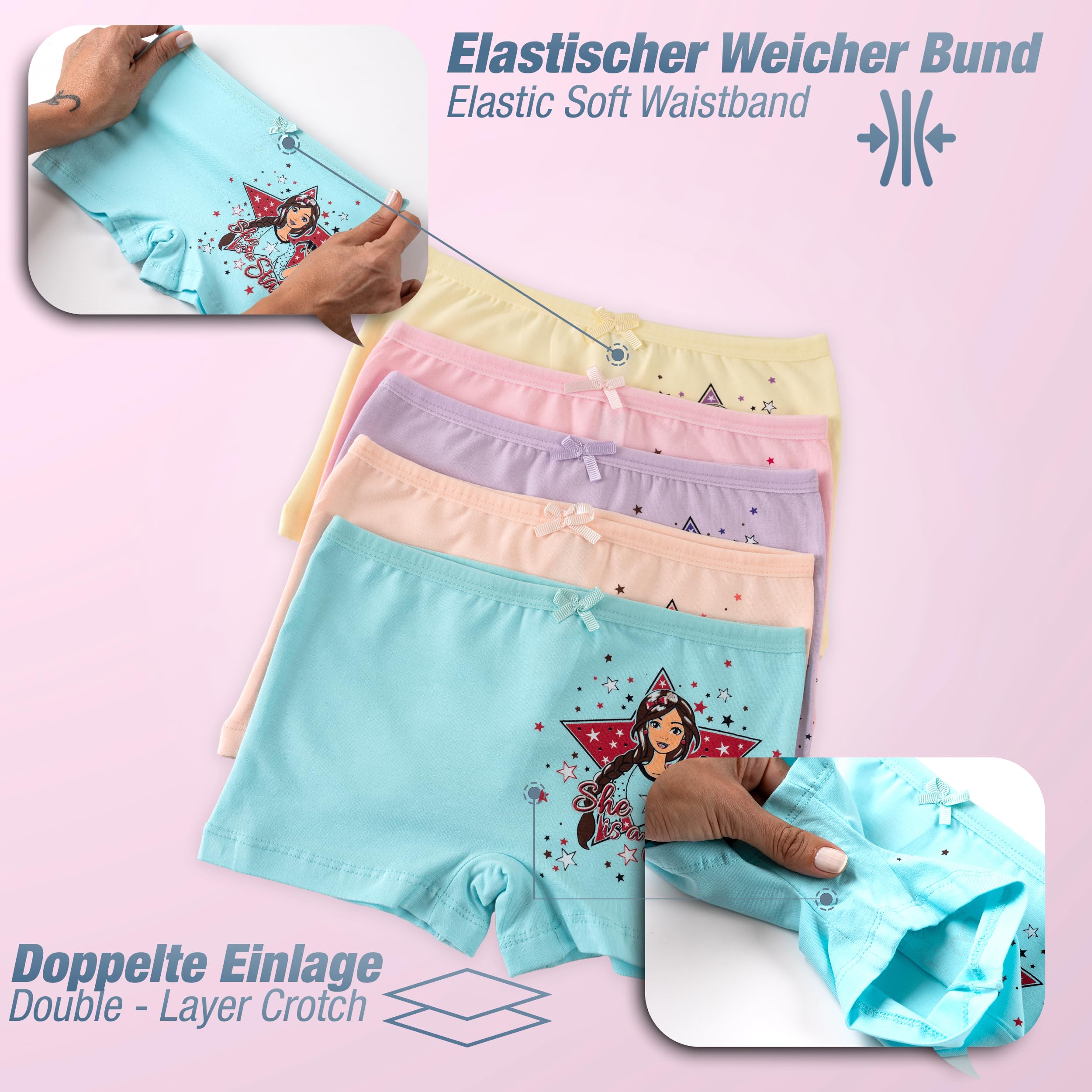LOREZA ® 10 Mutandine da Bambina in Cotone - Modello Boxer - Stile Hipster - 2-13 Anni