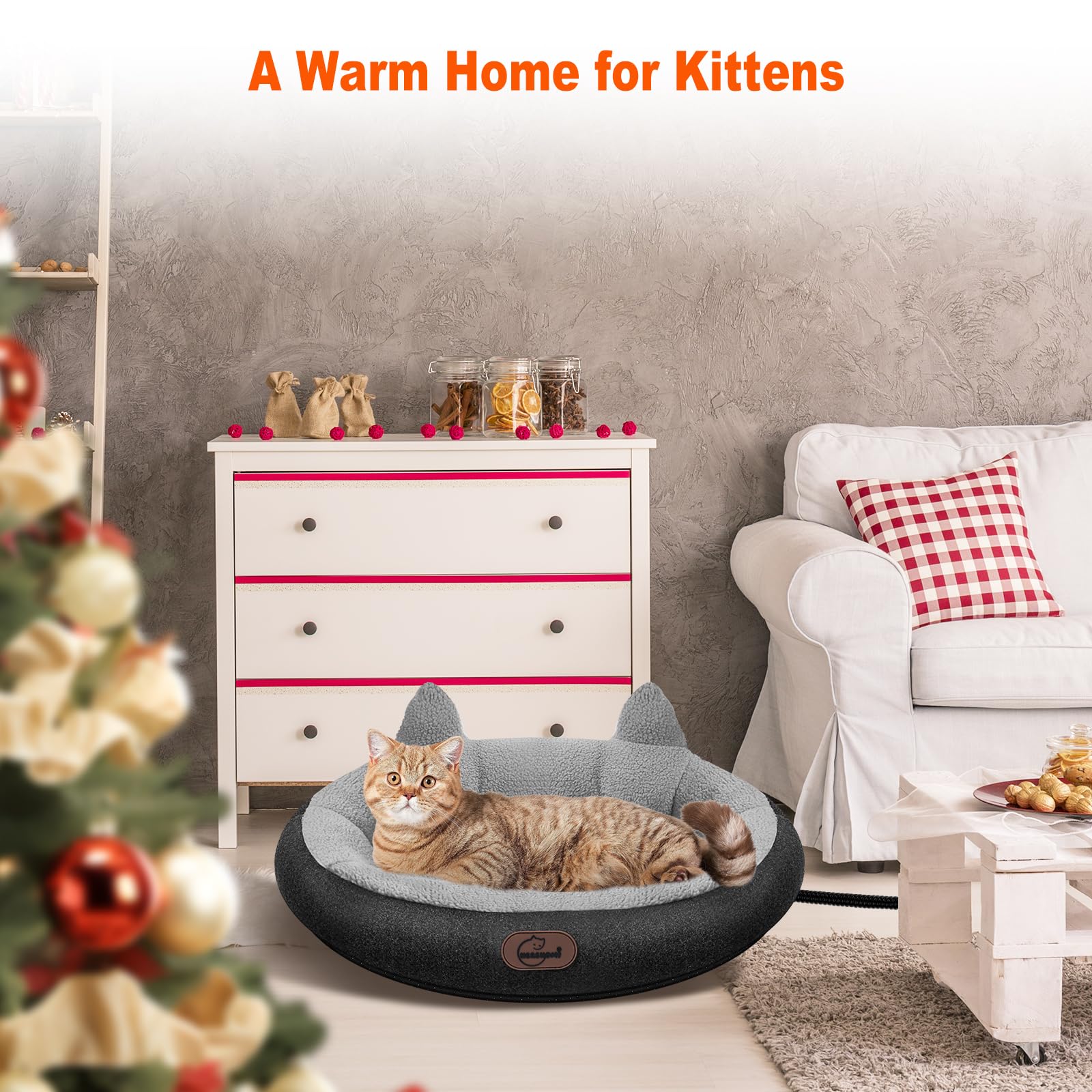 Cama térmica para gatos de tamaño pequeño, cama térmica para mascotas con temporizador y temperatura ajustable, almohadilla térmica extraíble impermeable para gatos de interior, calentador eléctrico