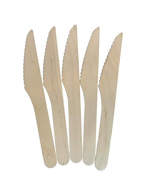 KingSeal FSC Certified Disposable Wood Cutlery Knife, Biodegradable and Earth Friendly, 6.5 Inch Length - 1 Pack of 100 pcs