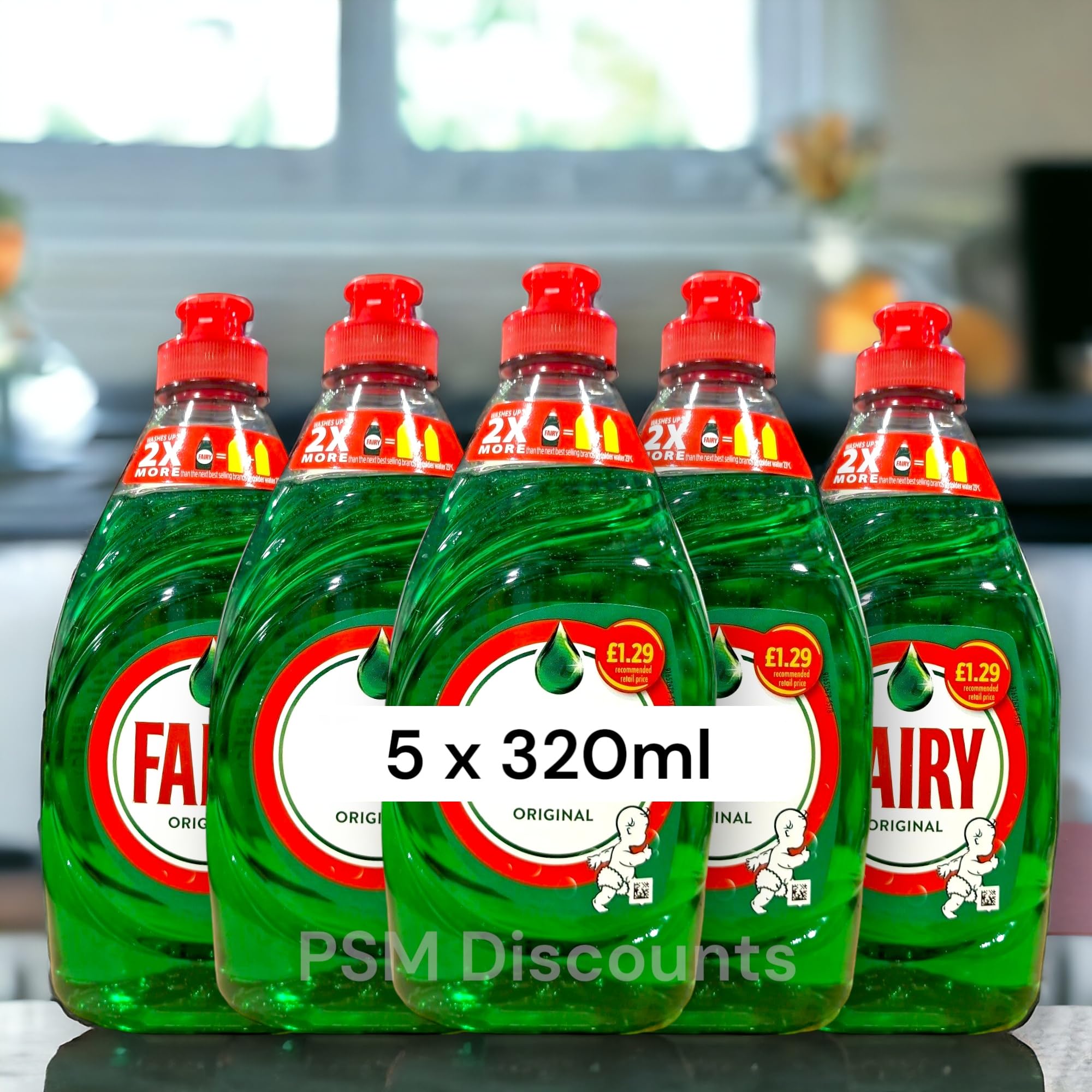 Original Washing Up Liquid Green with LiftAction - 5 x 320ml by PSM Discounts, Price Mark £1.29