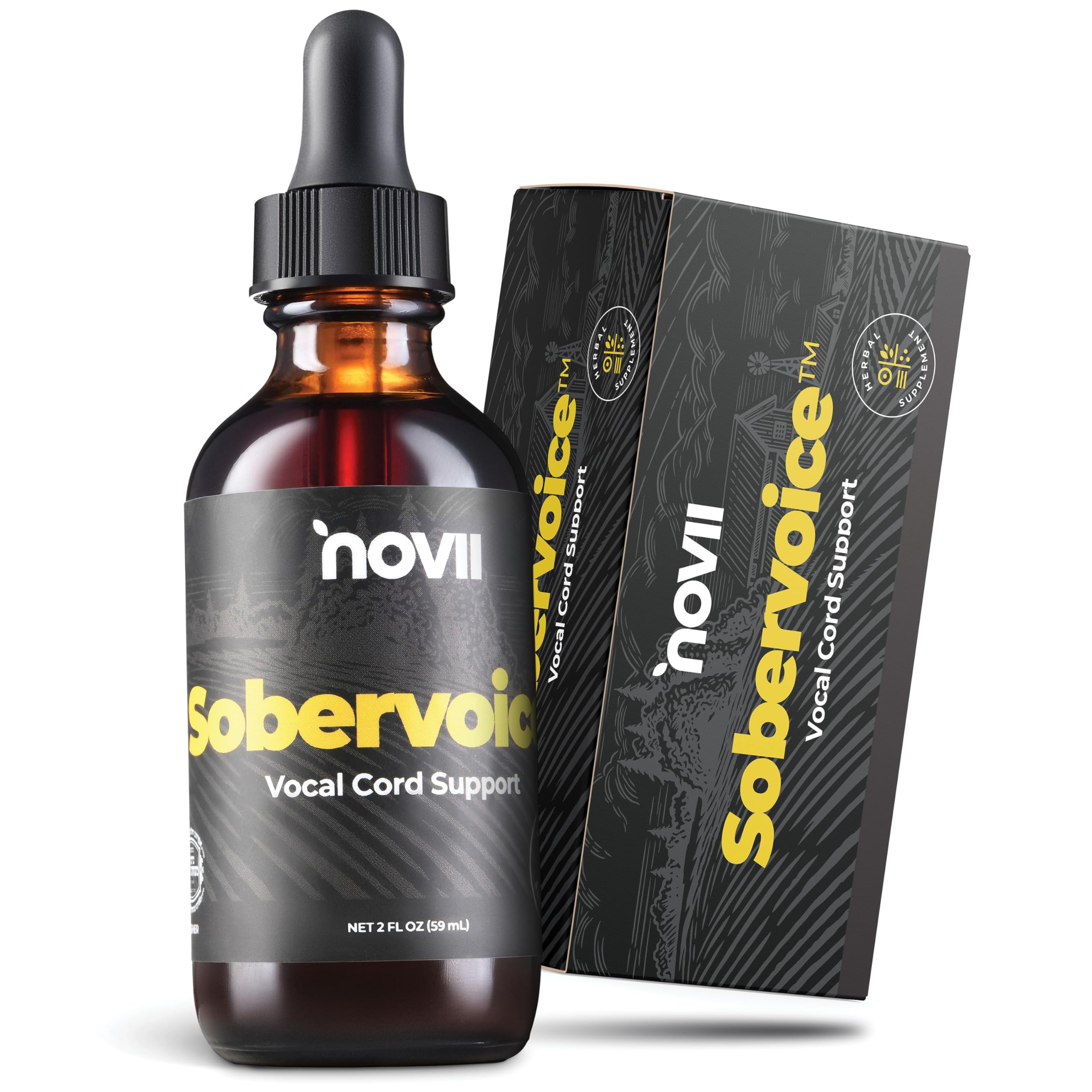 NOVII Sobervoice, Ultimate Vocal Health Drops - Herbal Relief from Vocal Strain, Dryness & Hoarseness - Voice Enhancing Booster Drops, Vocal Relief for Singers, Speakers, Performers, 2 fl. oz.