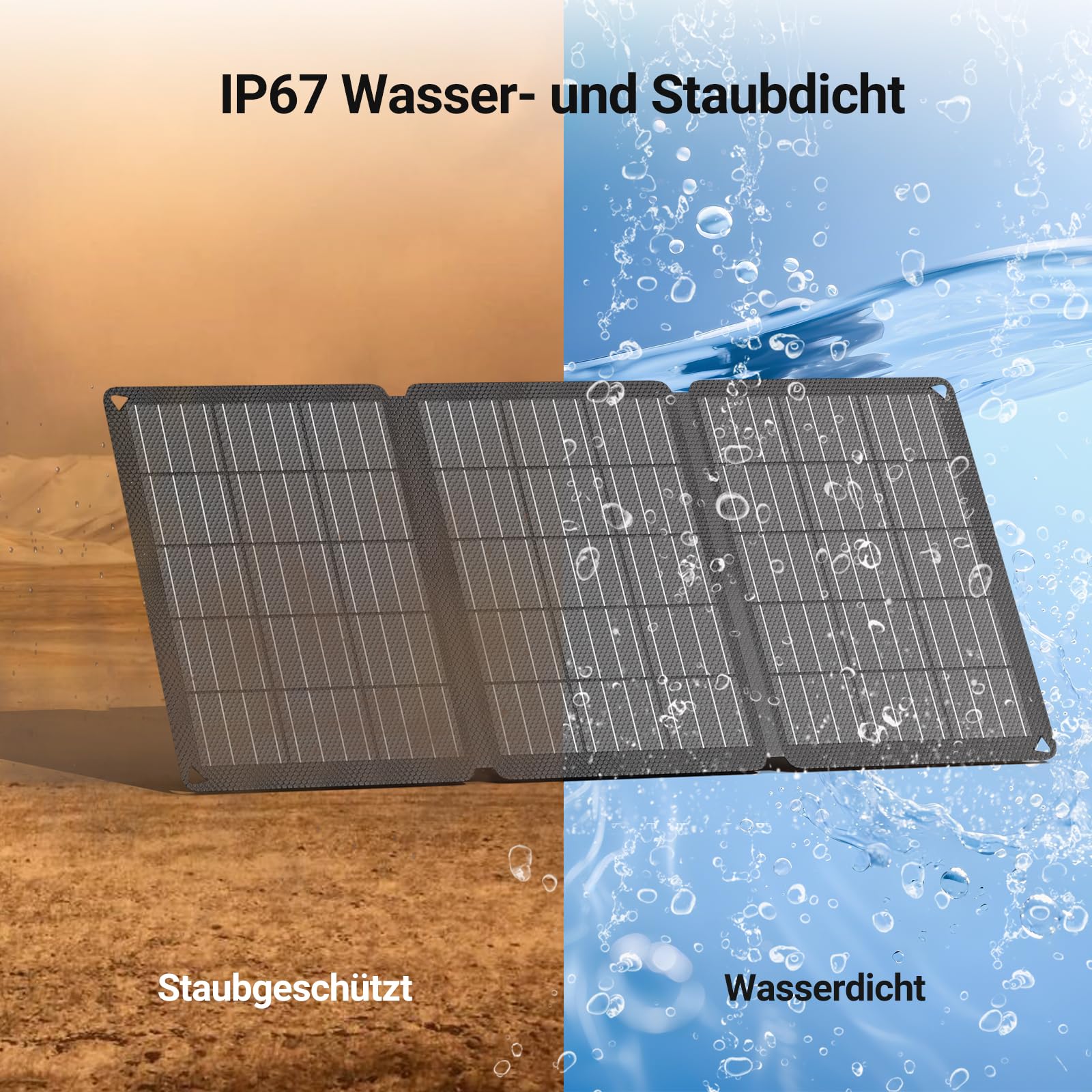 30W Solarpanel Faltbar, Tragbares Outdoor Solar Ladegerät IP67 Wasserdichtes mit 3 Anschlüsse (USB-C+USB-A+DC) für Outdoor Camping, Smartphone, Mobile Powerbank