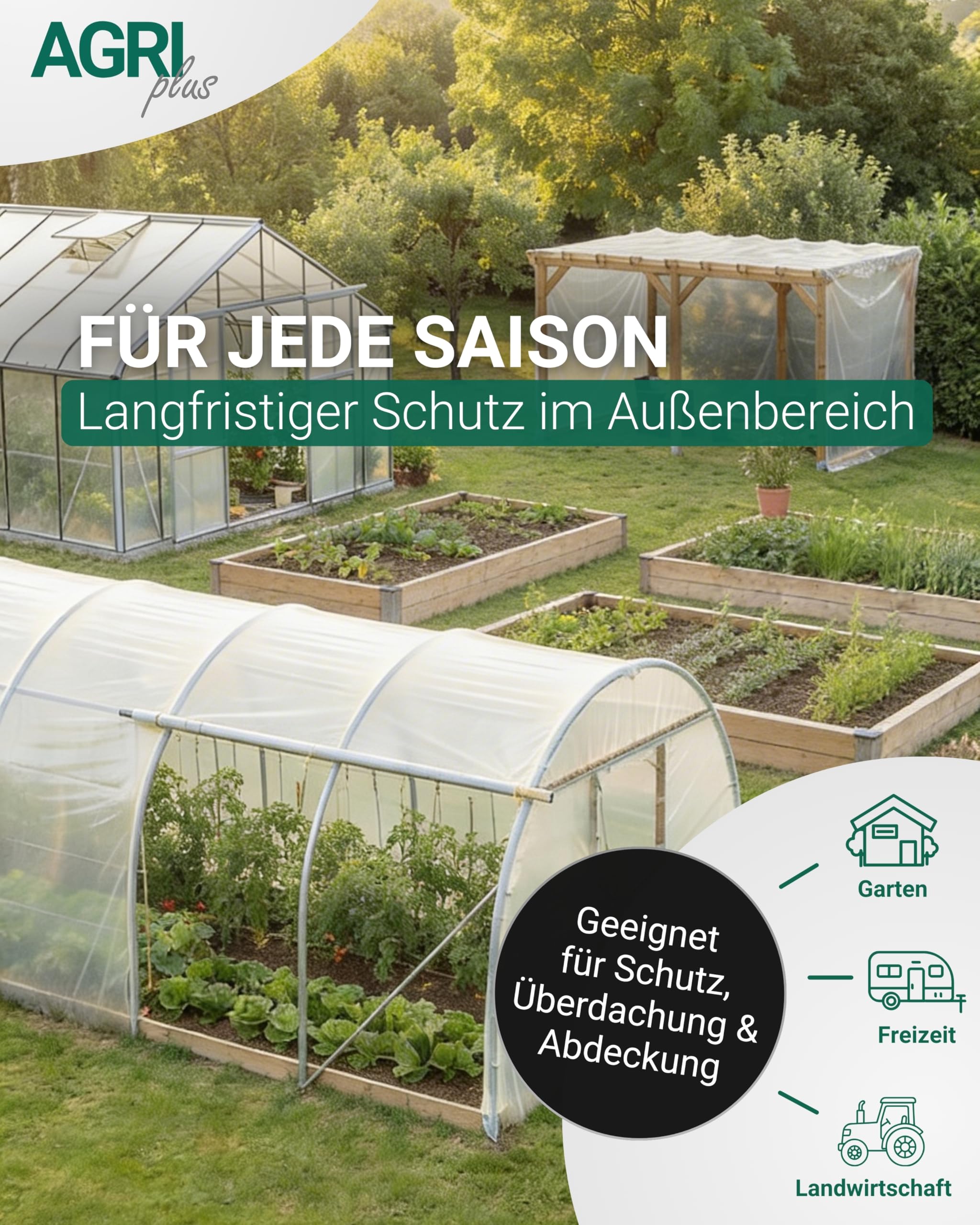 AGRIplus Gewächshausfolie inkl. Reparaturband I 3,2 x 5 m I Verschiedene Größen I UV-beständige, wetterfeste & reißfeste Gartenfolie I 200 µ Starke Abdeckfolie für Gewächshaus & Outdoor-Einsatz