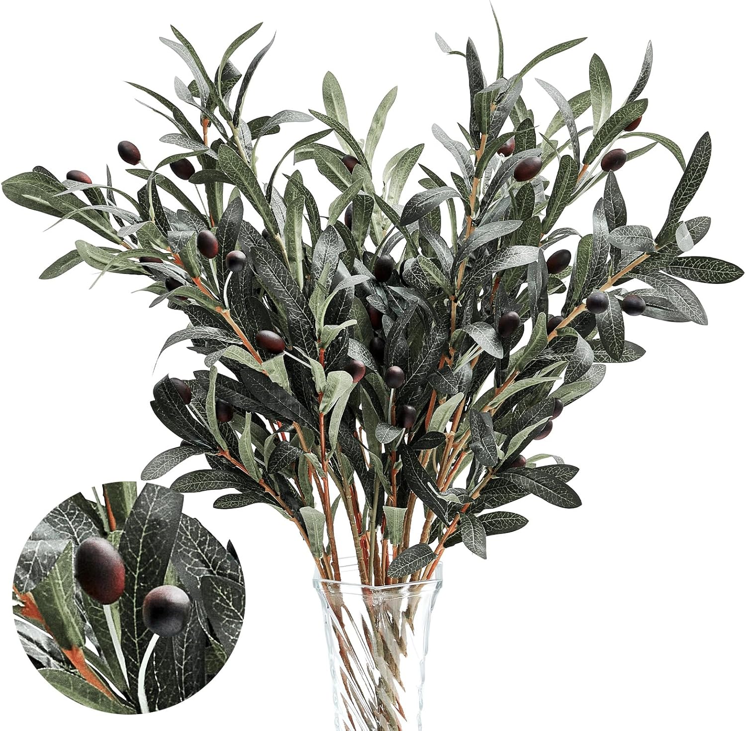 Tigeen 10 Pcs Artificial Olive Branches Faux Olive Branches
