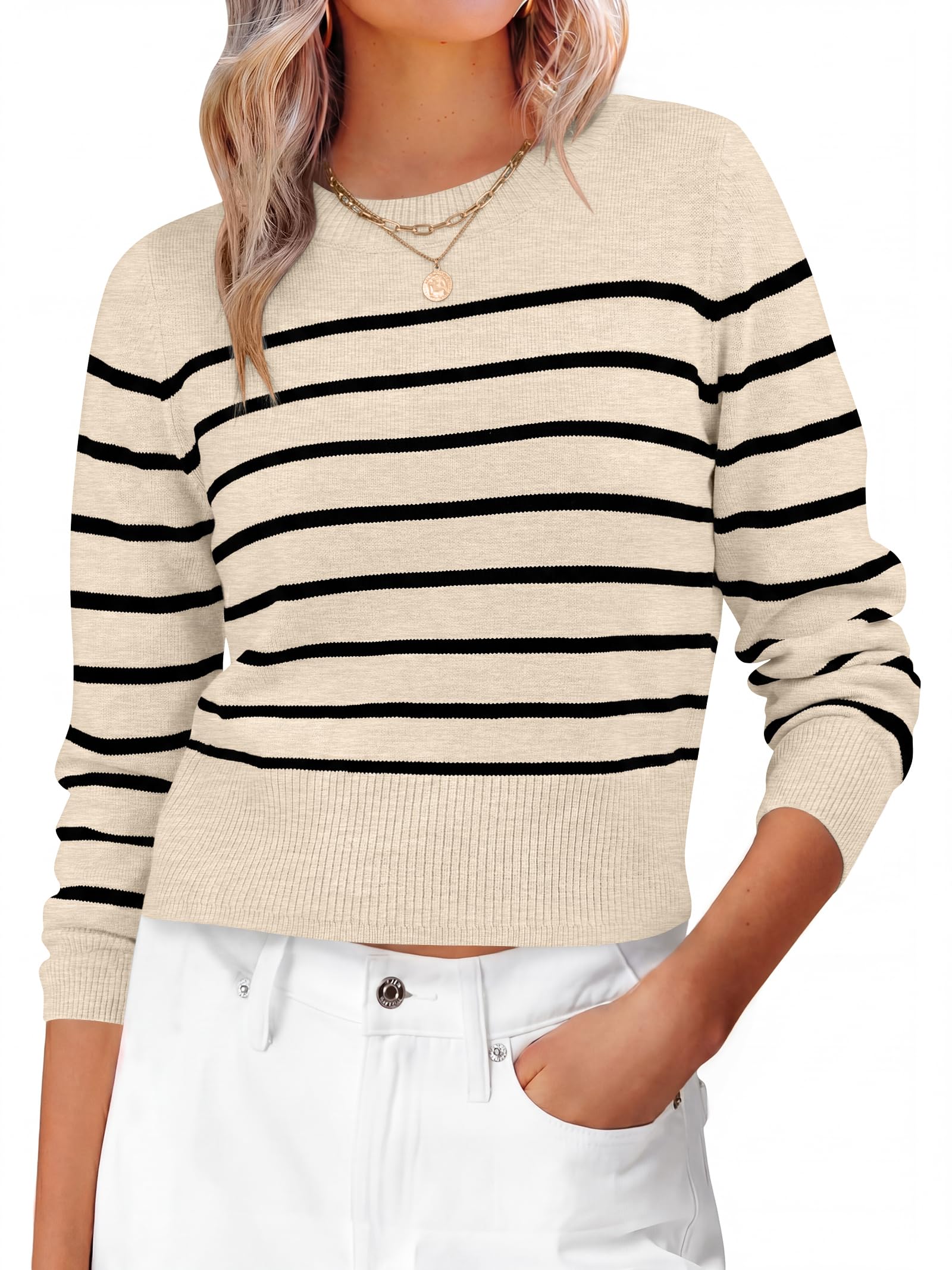 ANRABESS Women’s Long Sleeve Sweaters Cropped Crew Neck | Business Casual Tops,Light Weight Comfy Knit,Pullover ShortSweater,Basic Classic,Fall Fashion Winter Layer Clothes
