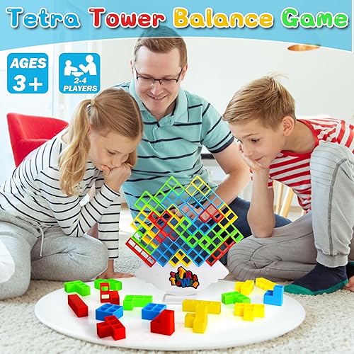 Miniatura 6 de KISPATTI Juego de apilamiento de torre Tetra de 64 piezas, divertido juego de mesa de ataque apilable, juego de torre de equipo para niños y