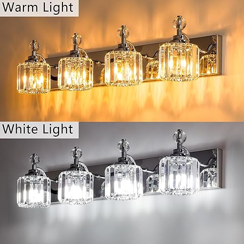 Miniatura 8 de Lámpara de tocador de baño de 4 luces, accesorios de iluminación de baño de cristal sobre espejo con base E12 de 60 W (máx.), 56 piezas de lámina de