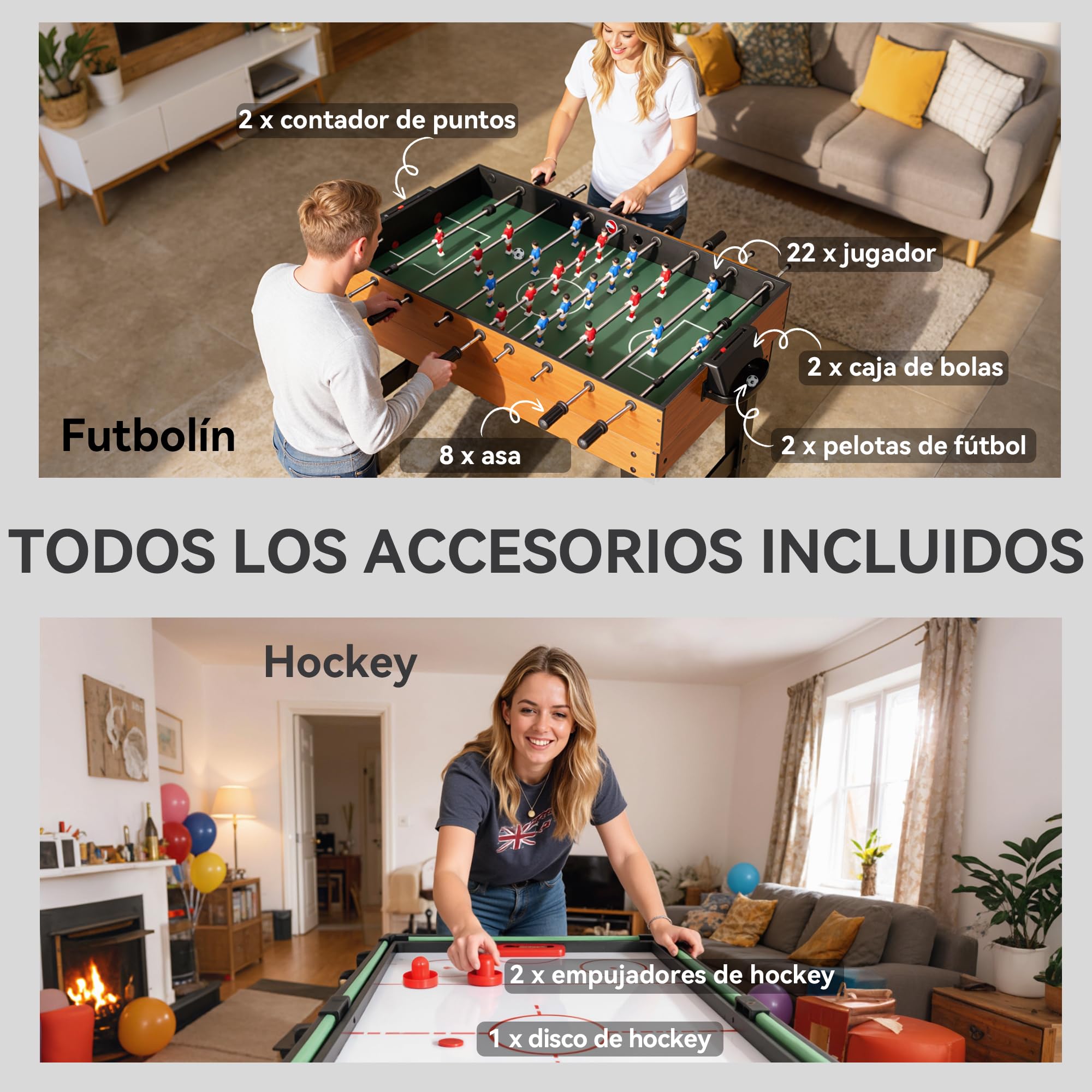 SPORTNOW Mesa Multijuegos 5 en 1 Adultos 134x108x144 cm Natural y Negro