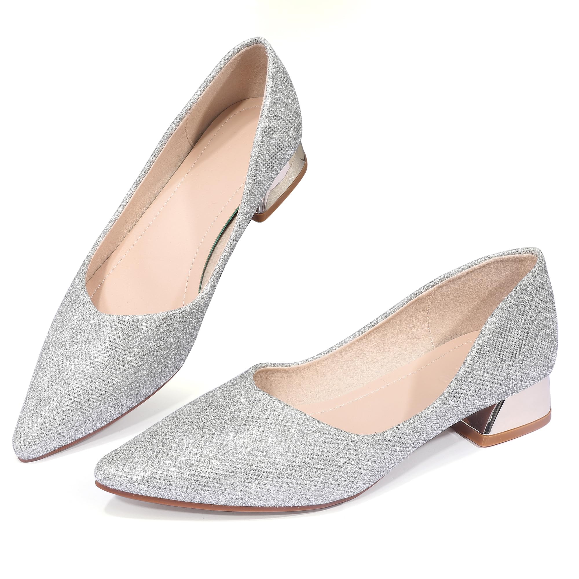 Women's Low Block Chunky Heels Pointed Toe Closed Toe Work Pumps Slip on Comfort Dress Shoes for Women