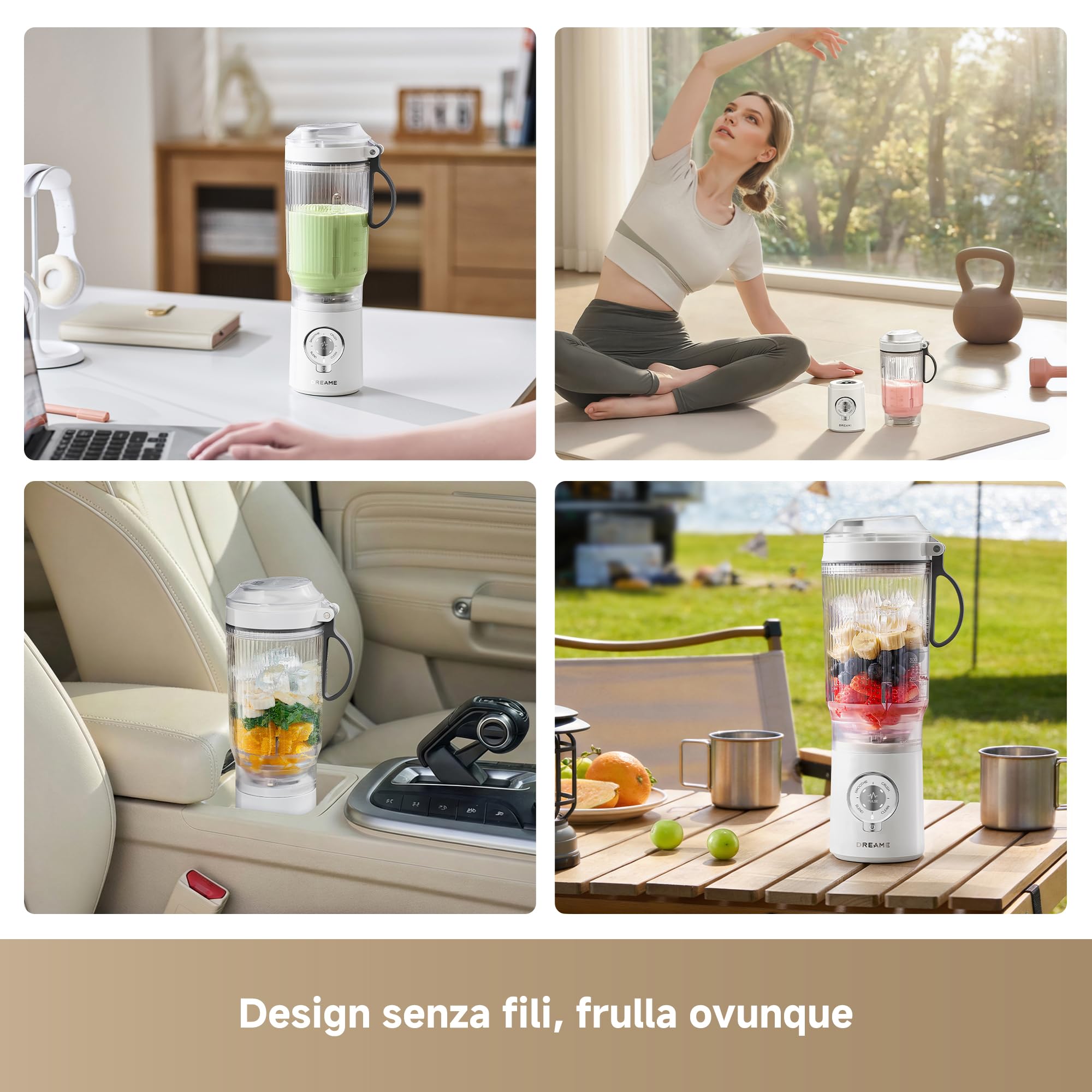 DREAME PortFresh Frullatore Portatile, Base Rimovibile, Ricarica Rapida, Bicchiere 880 ml Senza BPA (Capacità 500 ml), 5 Funzioni Preimpostate, Modalità di Autopulizia,Lavabile in Lavastoviglie,Bianco - 5