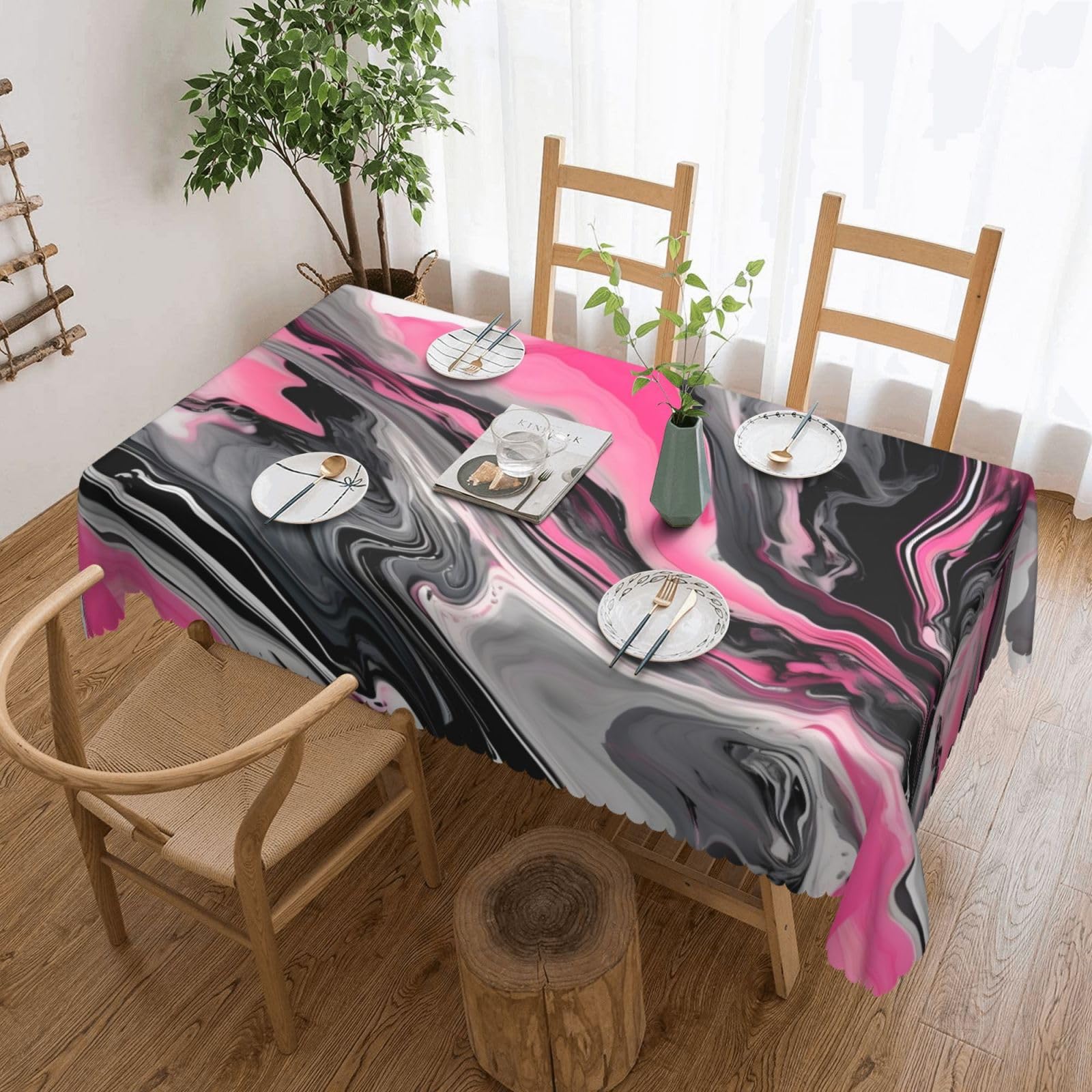 Nappe rectangulaire tissu imprimé marbre gris abstrait rouge pour dîner