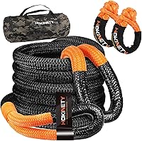 HOKINETY Kinetic Recovery Tow Rope 1.26" x 30ft with Soft Shackles - Heavy Duty Offroad Snatch Strap for Jeep Truck SUV ATV Black