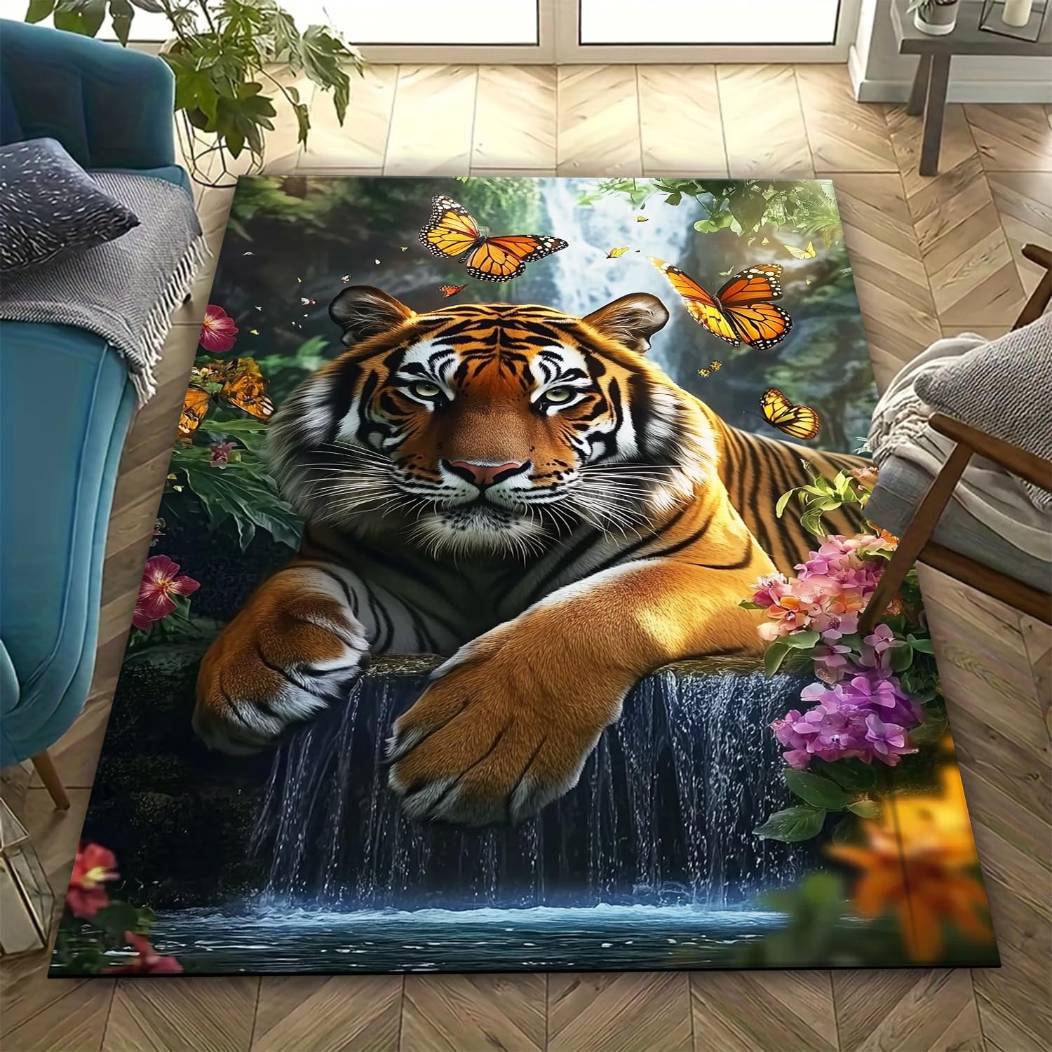 Tapis de salon tigre imprimé animal texture douce et moderne