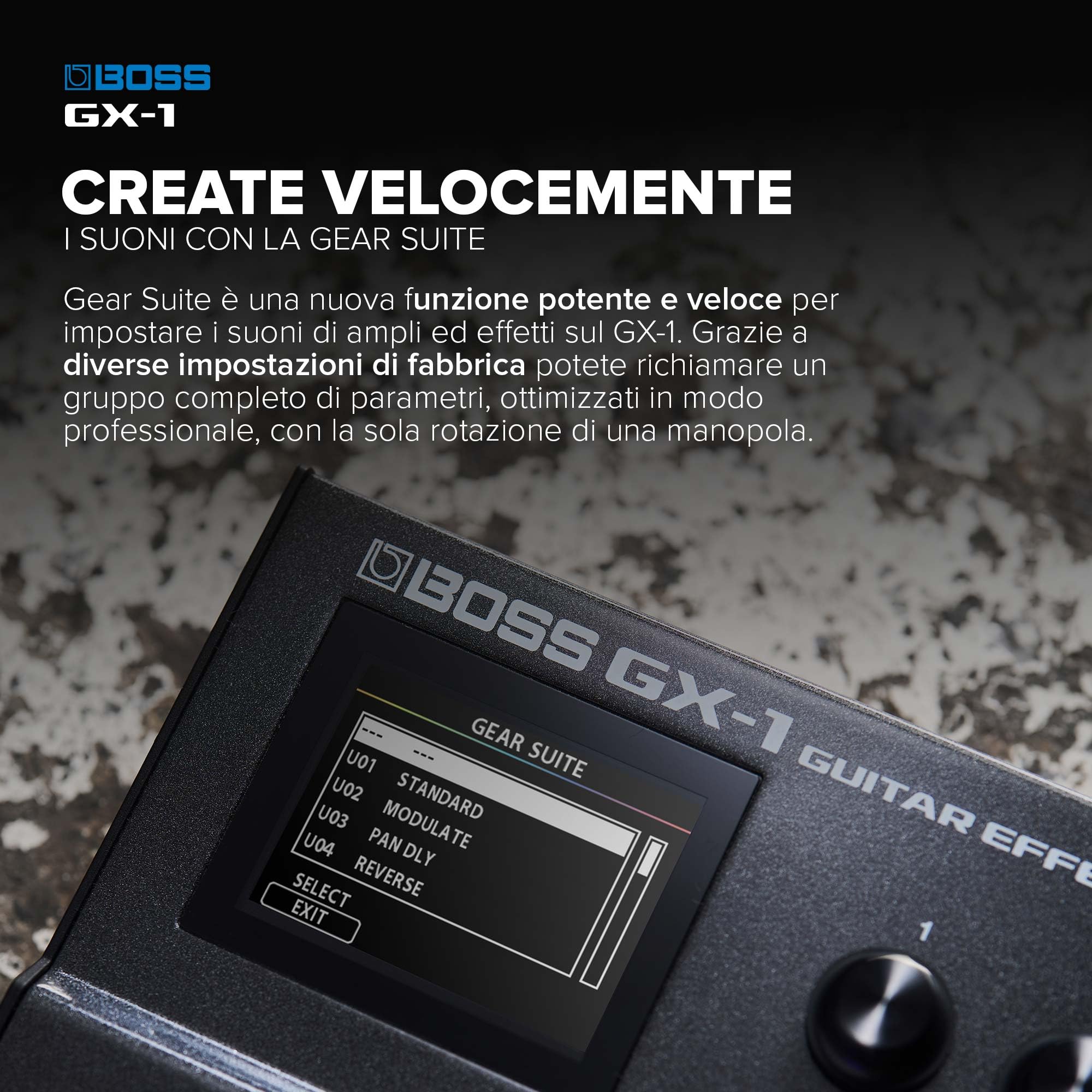 BOSS GX-1 | Processore di effetti per chitarra ultra-portatile | Ricco di ampli ed effetti iconici | Generatore sonoro AIRD di alta qualità | Ideale per i chitarristi principianti