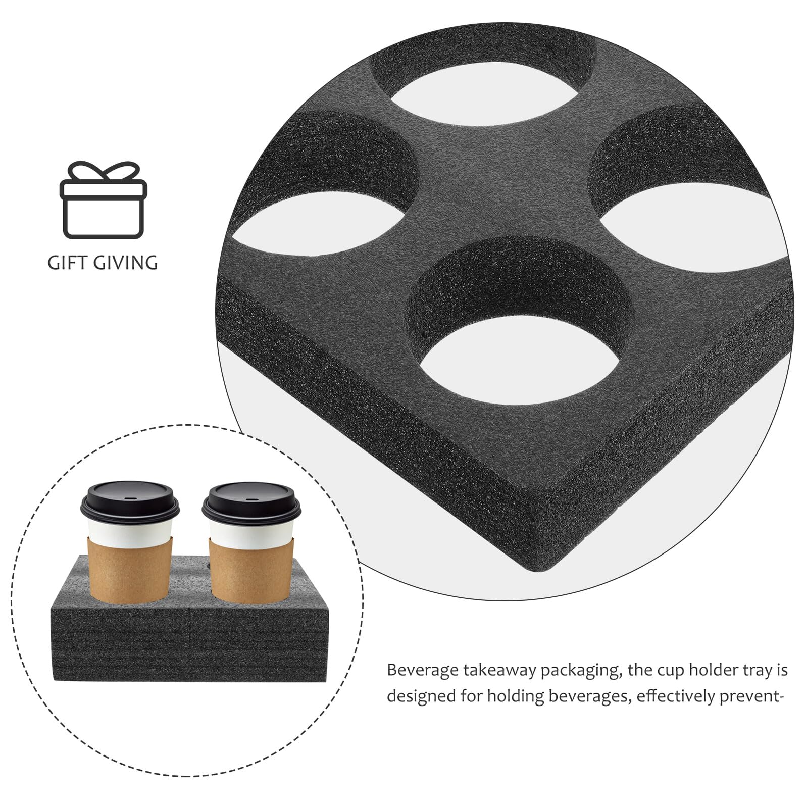 4 piezas Bandejas Portavasos Perlas Negras Soporte Anti-caídas para Bebidas para Llevar para Cafeterías Oficinas y Restaurantes con Portavasos Dobles y Cuádruples Ligero y