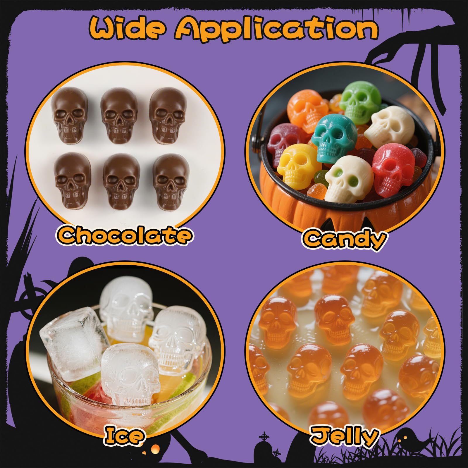 2 stampi in silicone a 10 cavità a forma di teschio, per cioccolatini, caramelle, gelatine, cubetti di ghiaccio, colata in resina, cupcake, decorazioni fai da te di Halloween