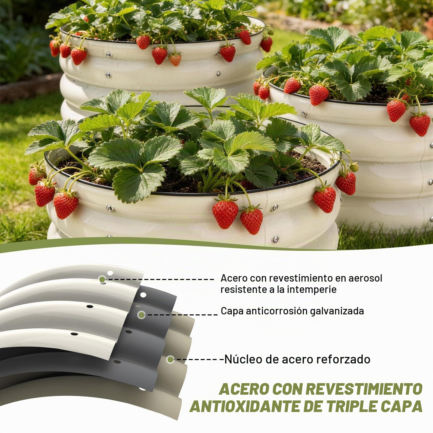 Shall Kit de 3 Piezas (61 cm x 28,8 cm) para Jardinera elevada Redonda, Ideal para Exteriores con Bordes de Seguridad, fácil de Montar y Apta para Flores y Frutas.