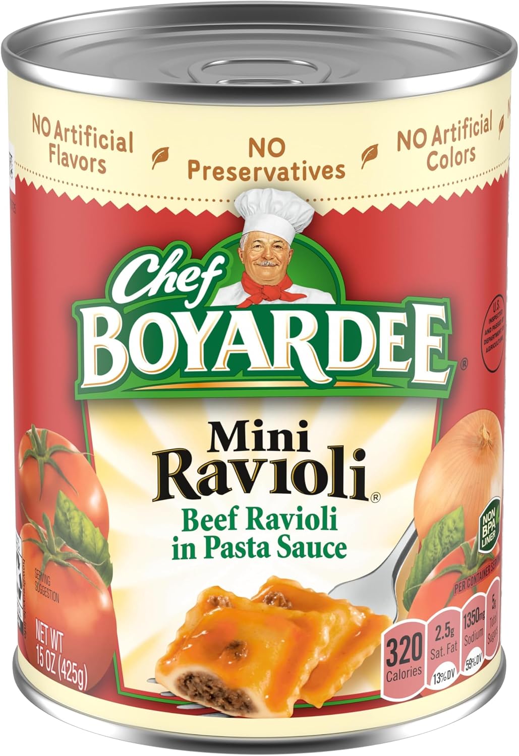 Chef Boyardee Mini Beef Ravioli, Microwave Pasta, Canned Food, 15 oz. (Pack of 6)