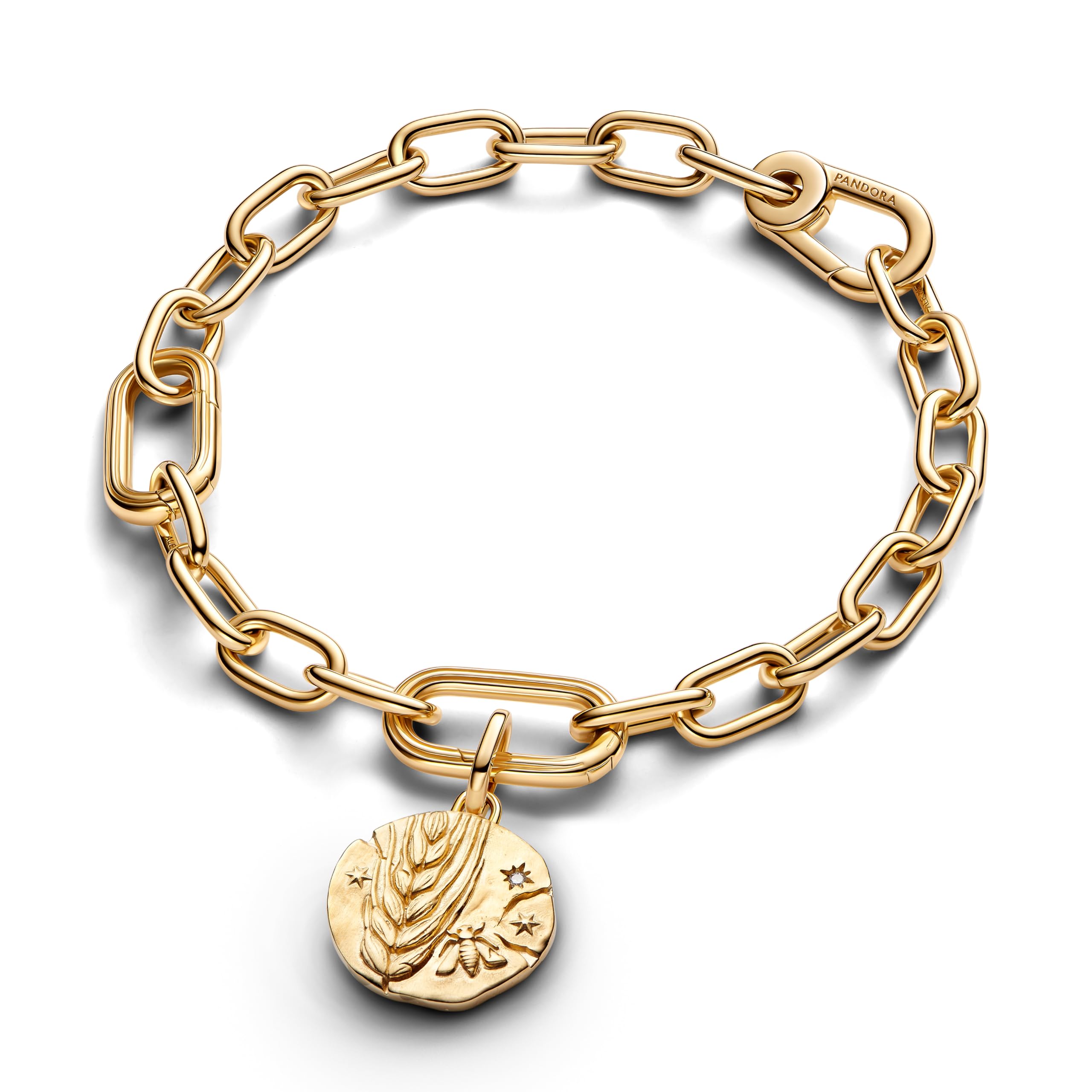 PANDORA Weizen Medaillon Charm, 14 Karat vergoldet, Cubic Zirkonia, Moments und ME