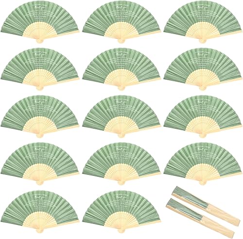 100 abanicos plegables de bambú para boda color verde salvia para invitados estilo vintage como seda plegable a mano para agradecimiento rústico