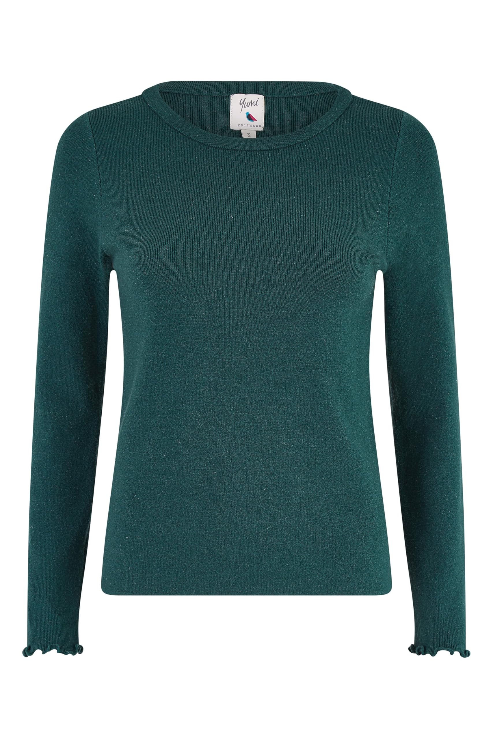 Yumi Women's Green Sparkle Knit Jumper | : Small
