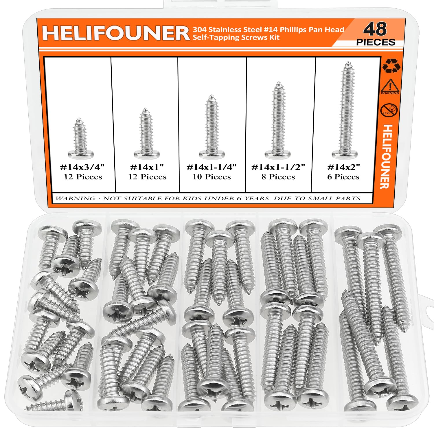 VIGRUE 460pcs Stainless Steel Wood Screws Assortment - #4,#6,#8,#10,#12 Self Tapping Screws Kit With Storage Case