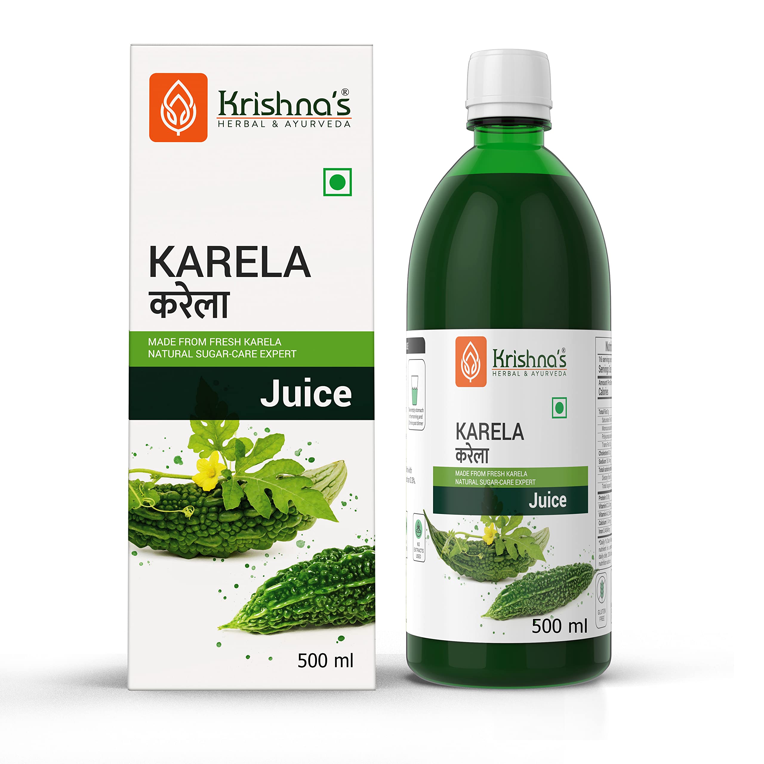 Krishnas Karela Juice - 500 ml | Fresh Karela | Ayurevedic Formulation to maintain Sugar Level | Enriched with Vitamin C - Vitamin A | Sugar free Juice with No Added Color or Flavour (B017IXBE6K) Amazon Price History, Amazon Price Tracker