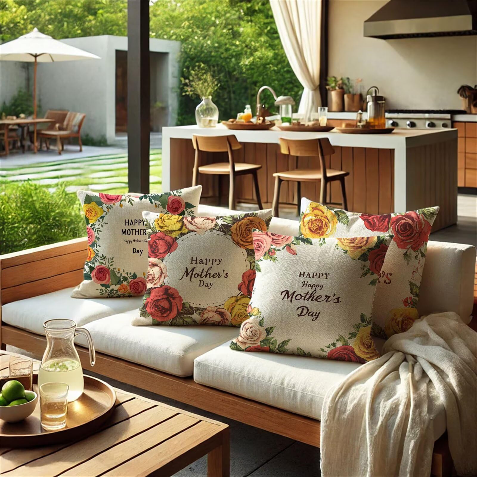 Festa della mamma Cuscini per Divano Esterno Giardino Rosa Cuscini 70x70cm Grandi Copricuscini per Divani Impermeabili Linoi Cushion Covers per Interno/Esterno Balcone Estate Regalo,Set di 4 BZ-8
