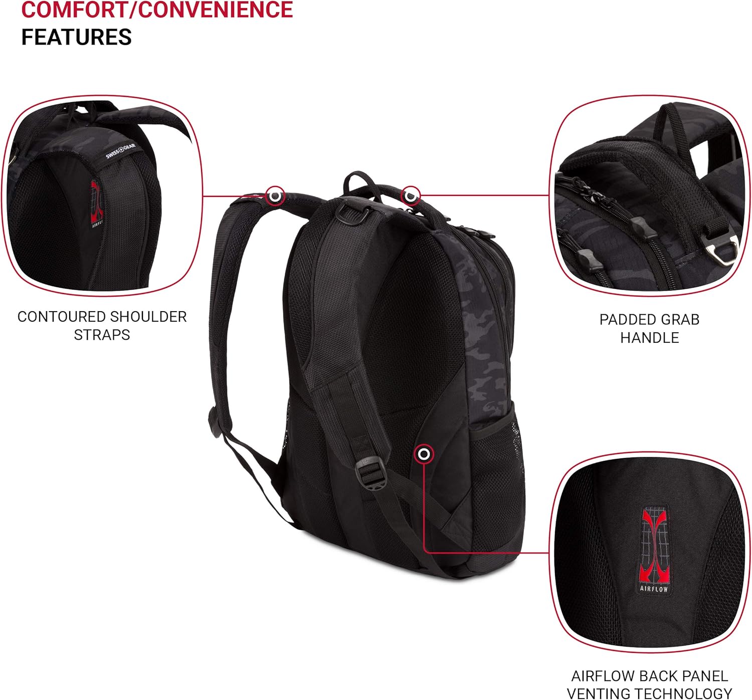 SwissGear 5505 Cecil 16” Laptop Backpack Black Cod/Camo – Daily Laptop Bag with Gear Attachment Options – Multiple Organizer Pockets & Padded Shoulder Straps - Image 2