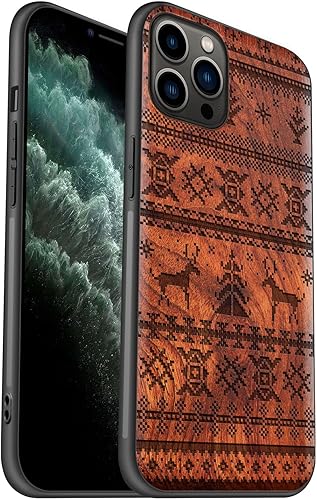 Miniatura 10 de Carveit Funda de madera para iPhone 11 Pro Max madera natural y TPU suave negro a prueba de golpes, elegante funda de madera para teléfono