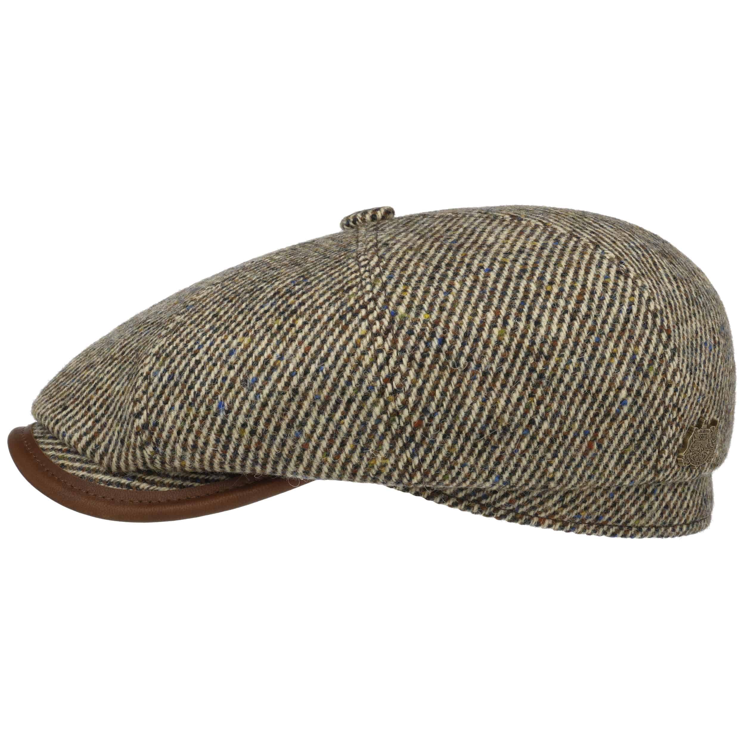 Stetson Men's Beige-Brown Hatteras Lifton Flat Cap Made In Germany Handmade Alpaca Wool Cotton Lining Leather Trim Autumn Winter