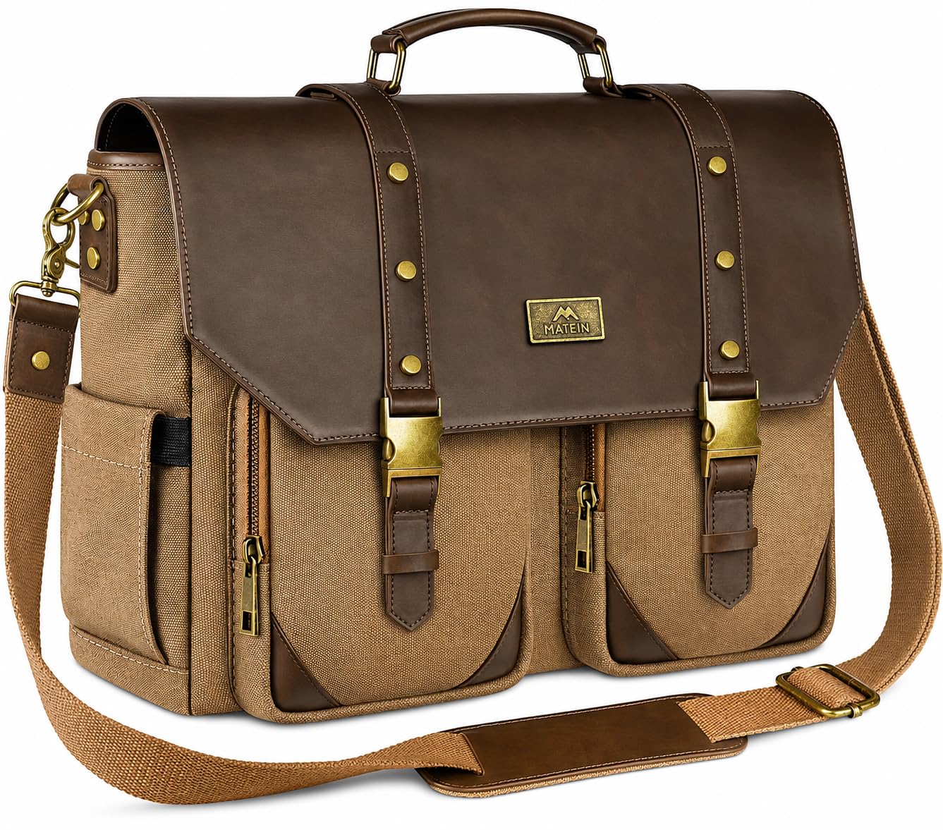 MATEIN Vintage Aktentasche Herren Leder Messenger Bag Laptoptasche 15.6 Zoll USB-Ladeanschluss RFID-Schutzfach Braun