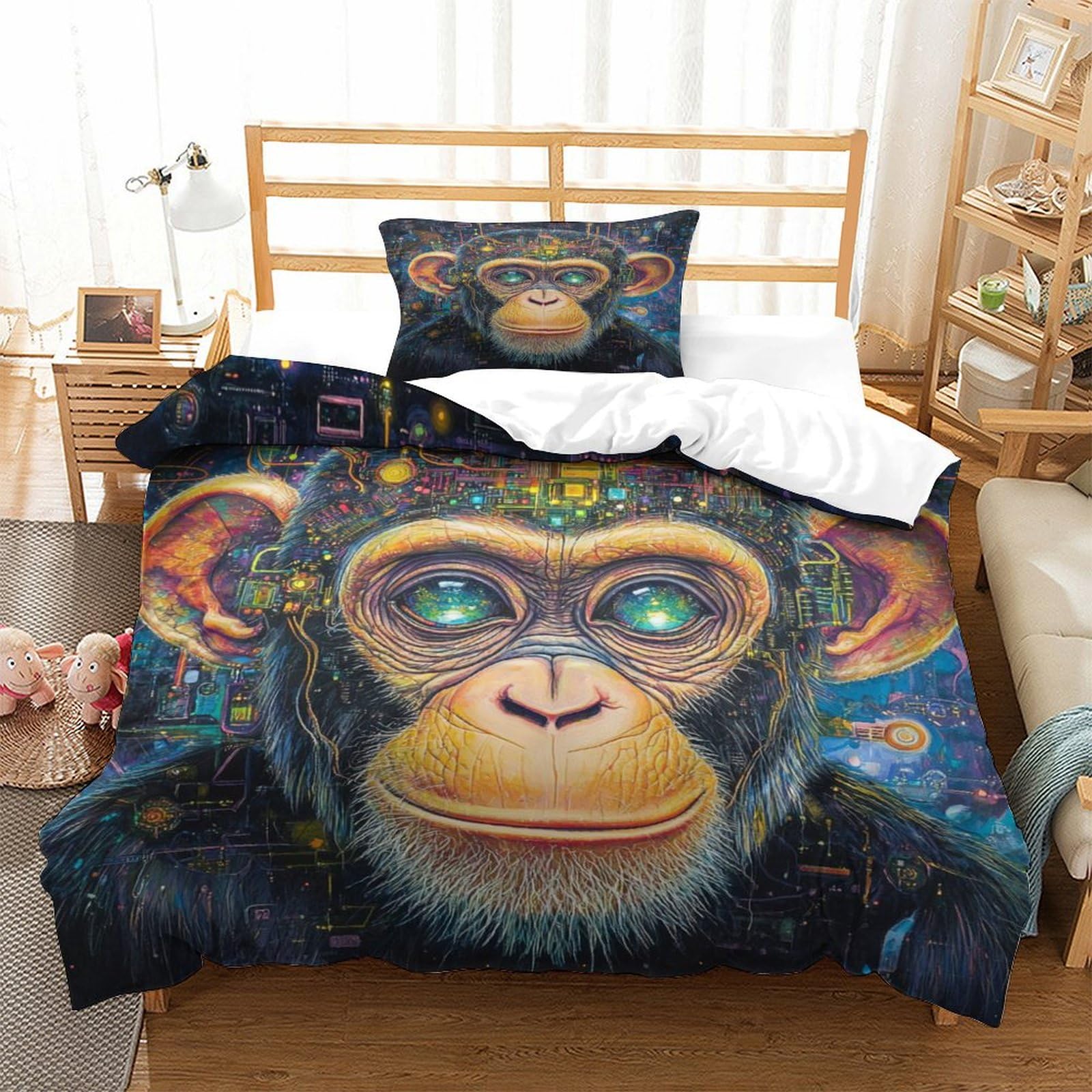 P1S9U7W5Y Vivid Animal 3D Printed Monkey Duvet Cover Set 3pcs Microfiber Artistic Monkey Bedding Set Single（135x200cm）