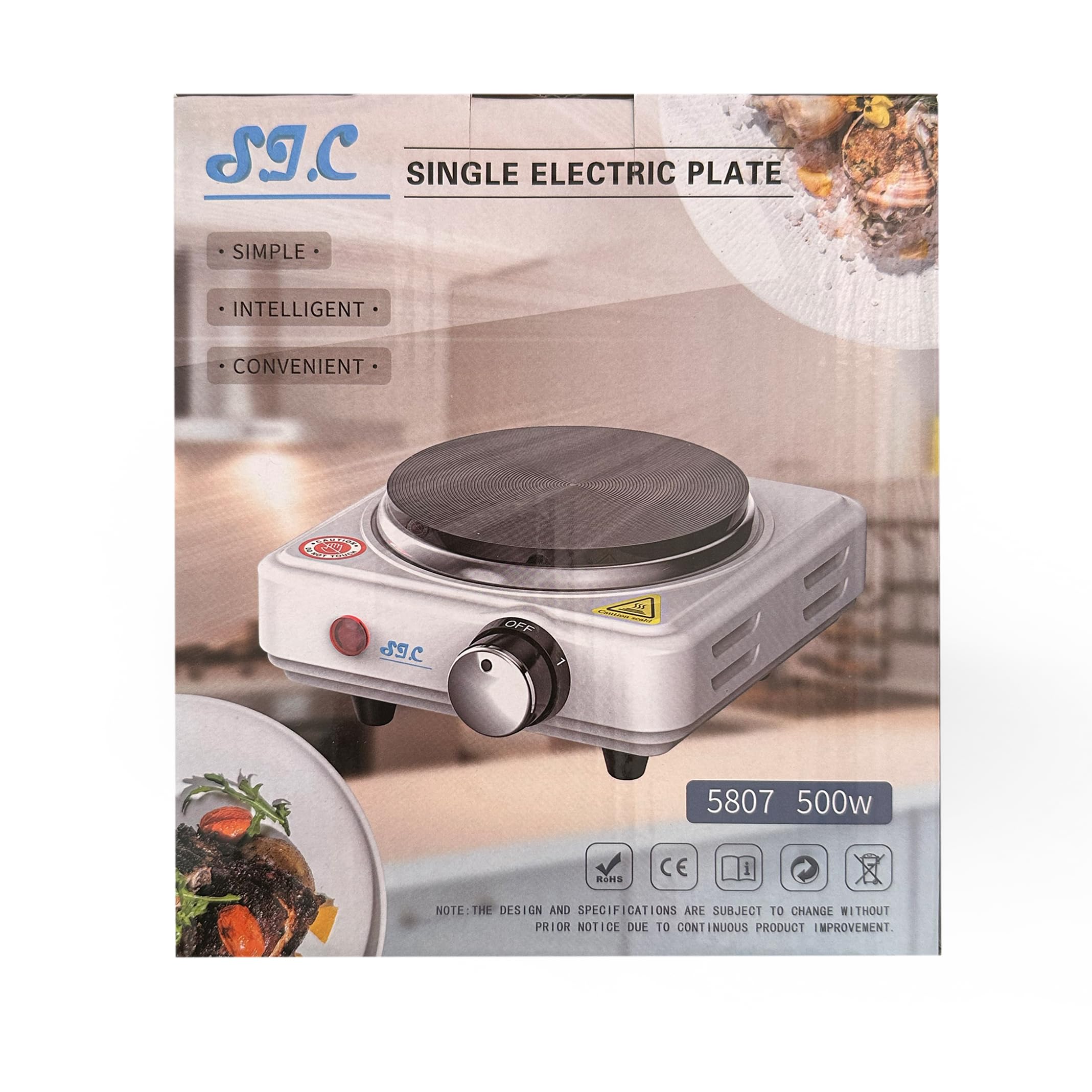 SIC Tragbarer Elektroherd mit einer Platte, tragbares Kochfeld, Gusseisen, einstellbare Temperatur, für Camping, Reisen, Outdoor-Küche (Schwarz, 500 W)