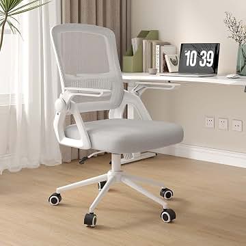 naspaluro Silla de Oficina con Reposabrazos Plegables, Silla Escritorio Ergonómica, Giratoria Ordenador de Malla, Soporte Lumbar, Regulable en Altura, Adecuada para la Oficina en Casa, Estudio, Gris