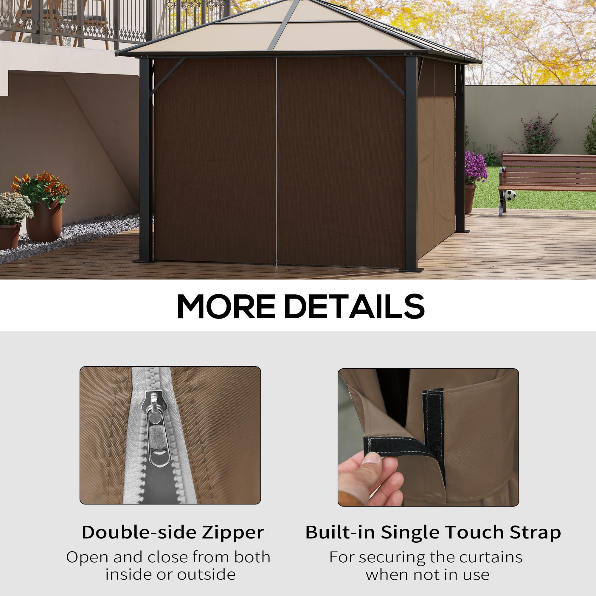 Outsunny 4er-Pack Ersatz-Vorhänge für 3x4m-Pavillon Dunkelbraun | Sichtschutz, Außenpavillon-Seitenwände, Zubehör