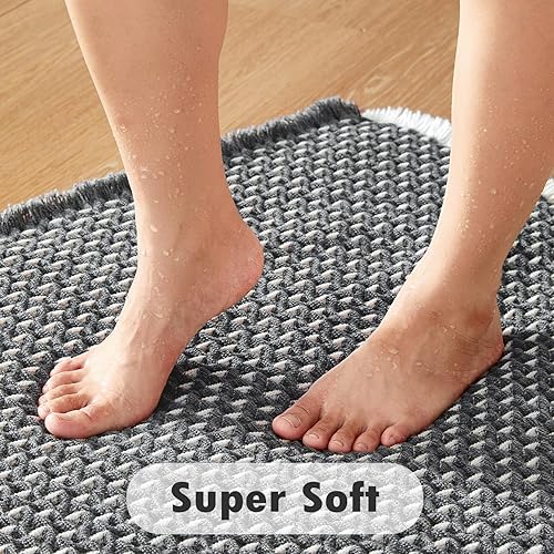 Miniatura 3 de Tapetes de baño bohemios, superabsorbentes, antideslizantes, de secado rápido, lavables, estilo bohemio, granja, gris oscuro y blanco, 24 x 16