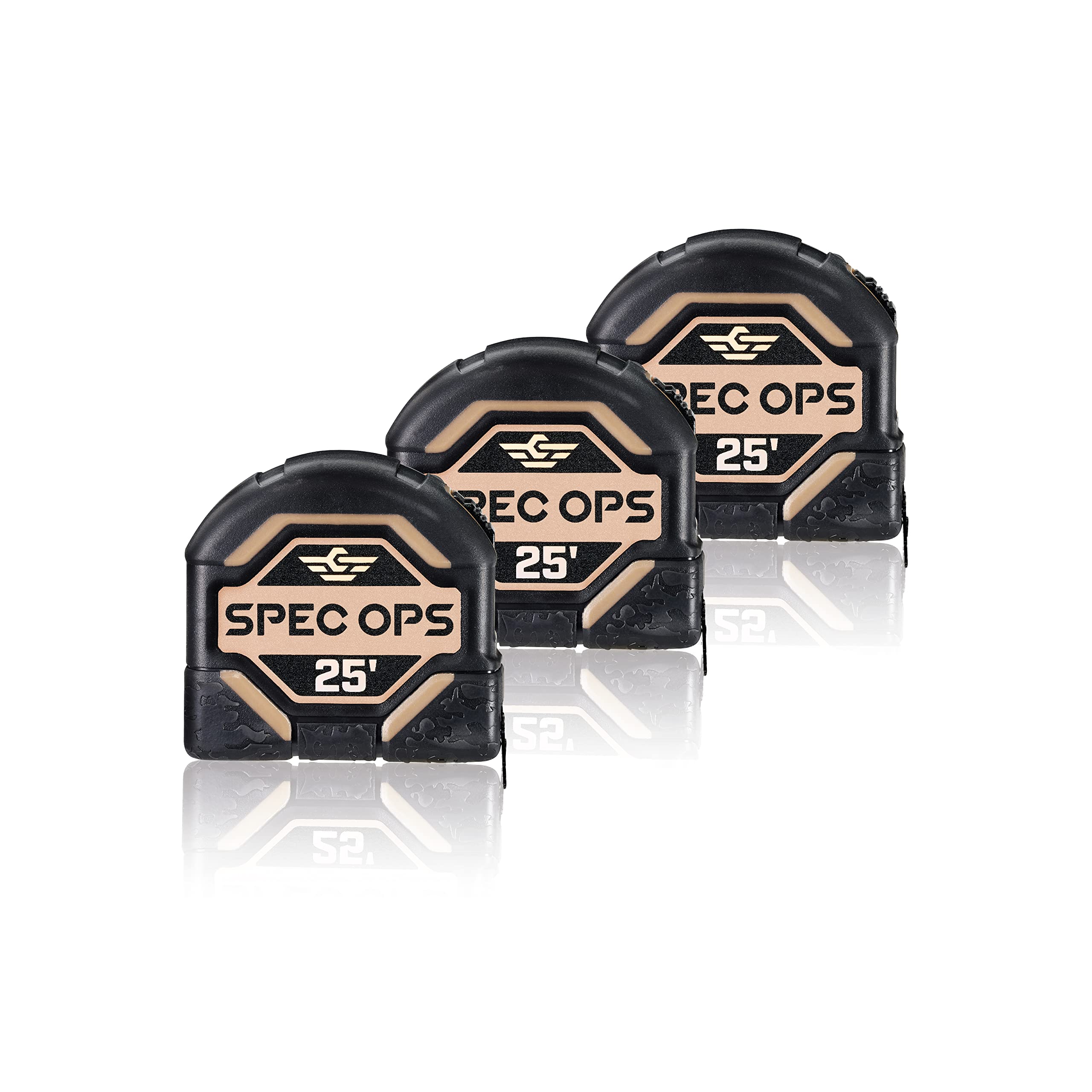 Spec Ops Tools 25 Fuß Maßband-Werkzeug-Set, 3,8 cm doppelseitige Klinge, militärischer Verbundkoffer, 3% an Veteranen gespendet, 3 Stück