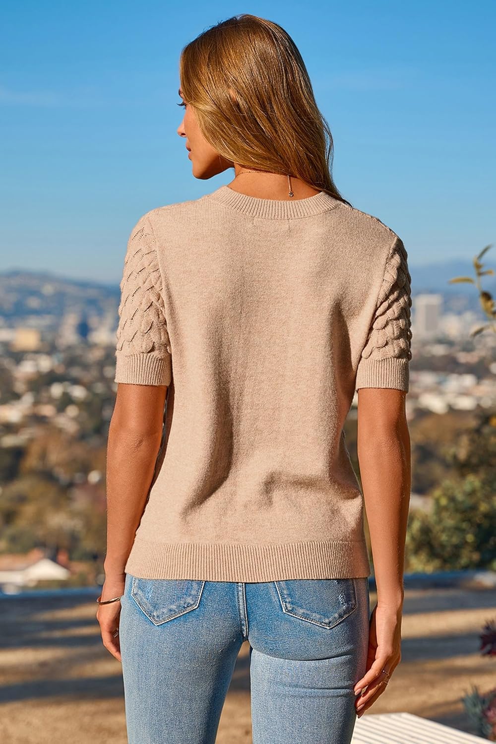 Dokotoo Womens Summer Tops Round Neck Short Sleeve Sweater for Women 2026 Lightweight Sweaters Casual Blouses - Image 3