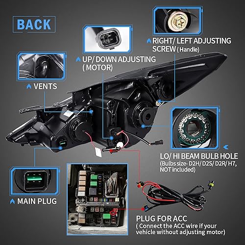 Miniatura 4 de VLAND Faros delanteros LED para proyector compatibles con Hyundai Sonata 2011-2014 (no compatible con modelos híbridos y modelos sin nivelación