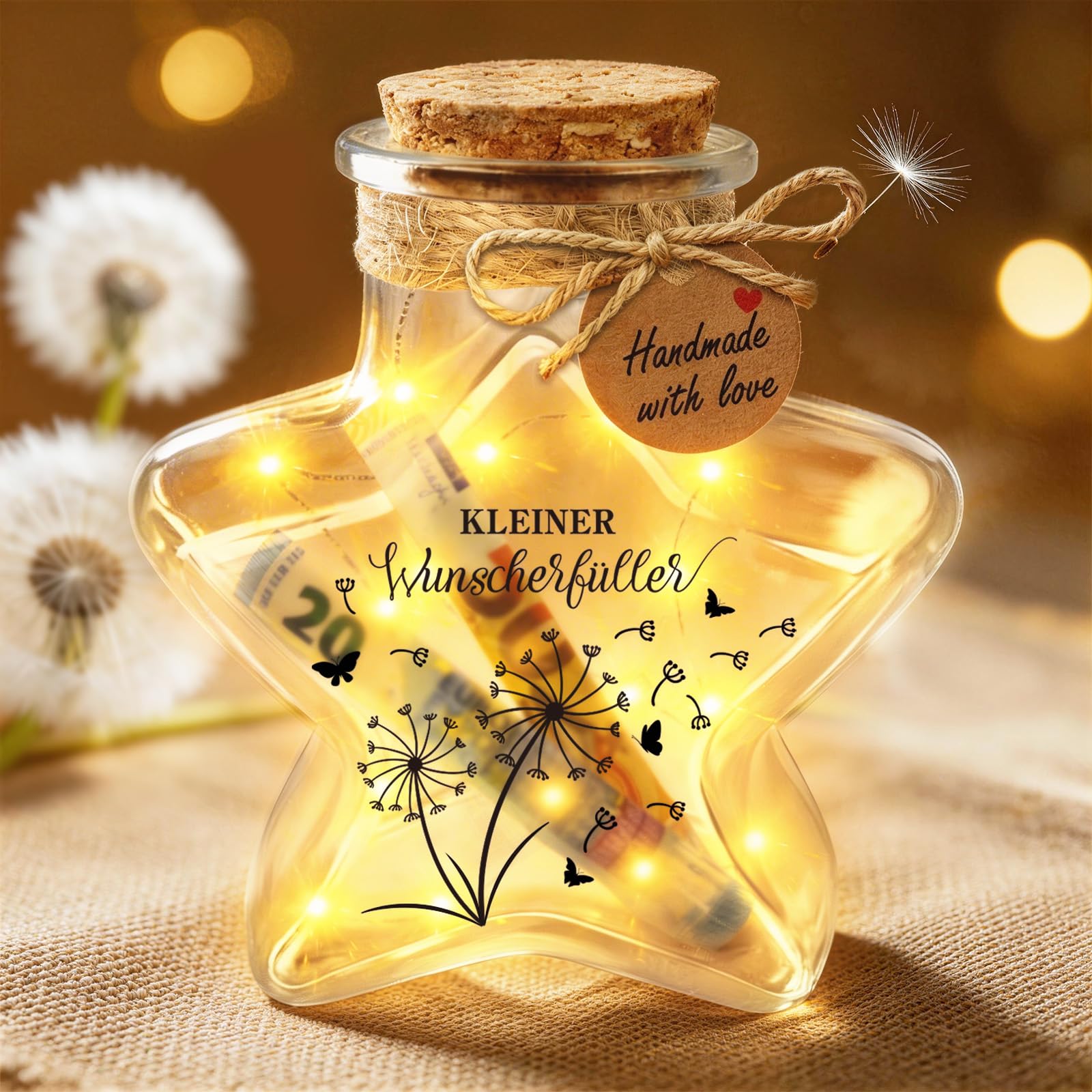 Giftota Frauen geschenk, LED Flaschenlicht Sternform mit Korken, Geldgeschenke Geburtstag Hochzeit, Coole Tischdeko, Geschenkideen für Familie, Freunde, Geliebte