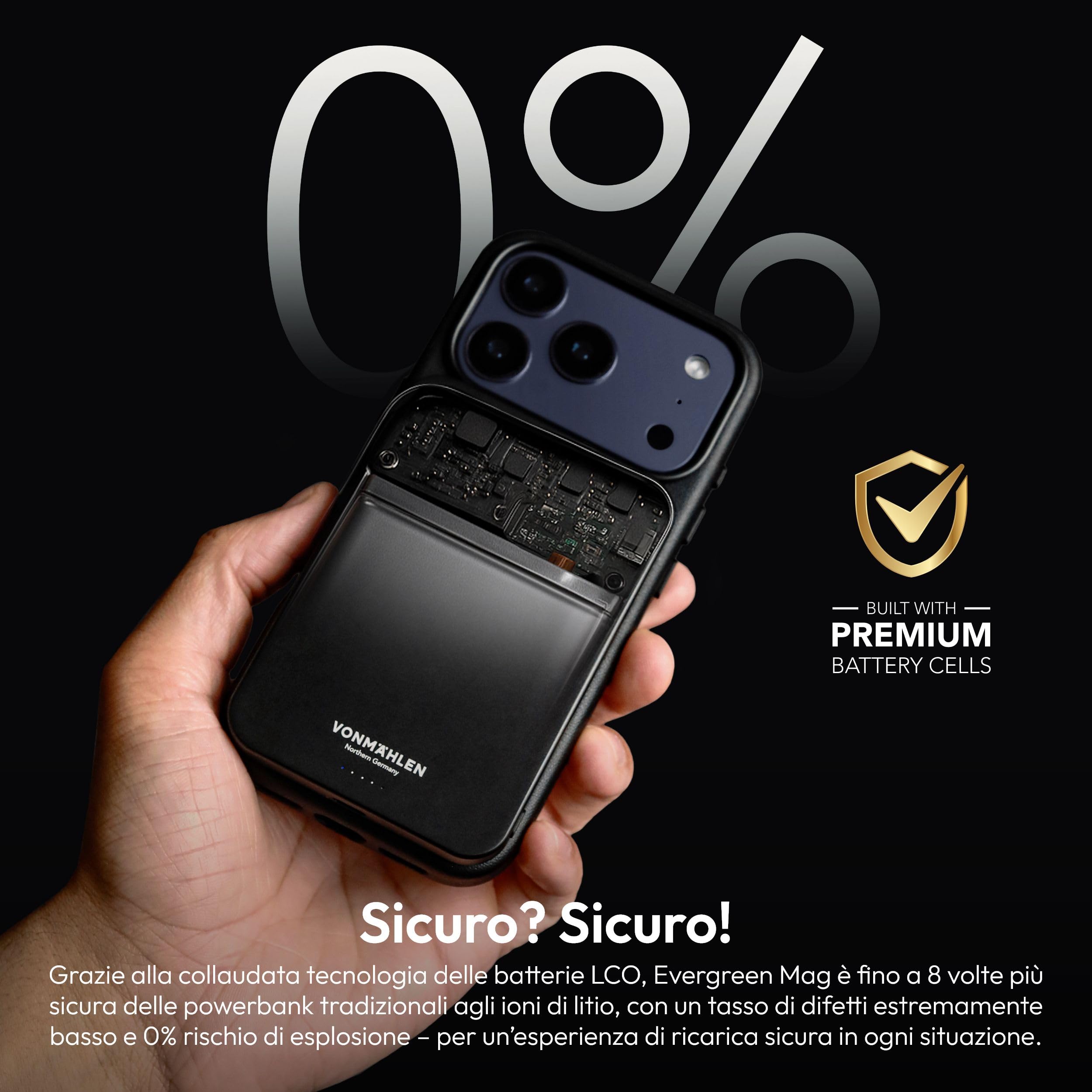 Vonmählen Evergreen Mag - Powerbank Magnetica Ultra-Sottile da 5000mAh, Ricarica Veloce Wireless e USB-C PD, QI2 Certificata - Nero