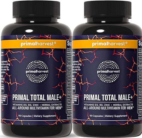 Primal Harvest Total Male+ Multivitamínico para hombres con vitaminas esenciales, minerales y apoyo herbal para energía, vitalidad, salud