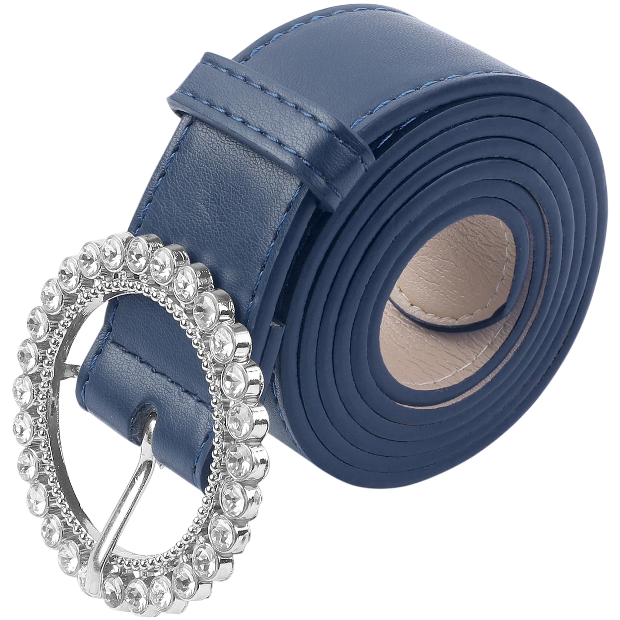 Elerevyo Women's Fashion Artistic Belt Circle Buckle Diamond Decoration Retro Simple Wide Belt