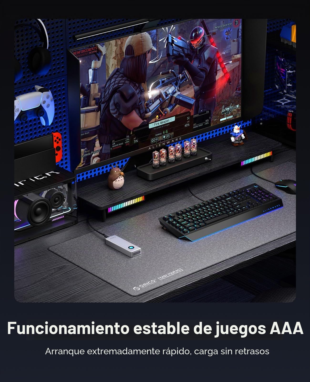 ORICO 40Gbps RGB SSD Portátil de 2TB, USB4.0 para 3700MB/s, Unidad de Estado Sólido Externa con Cable USB C 2 en 1, Ventilador de Refrigeración Incorporado, Compatible con Thunderbolt 4/3 - R3700
