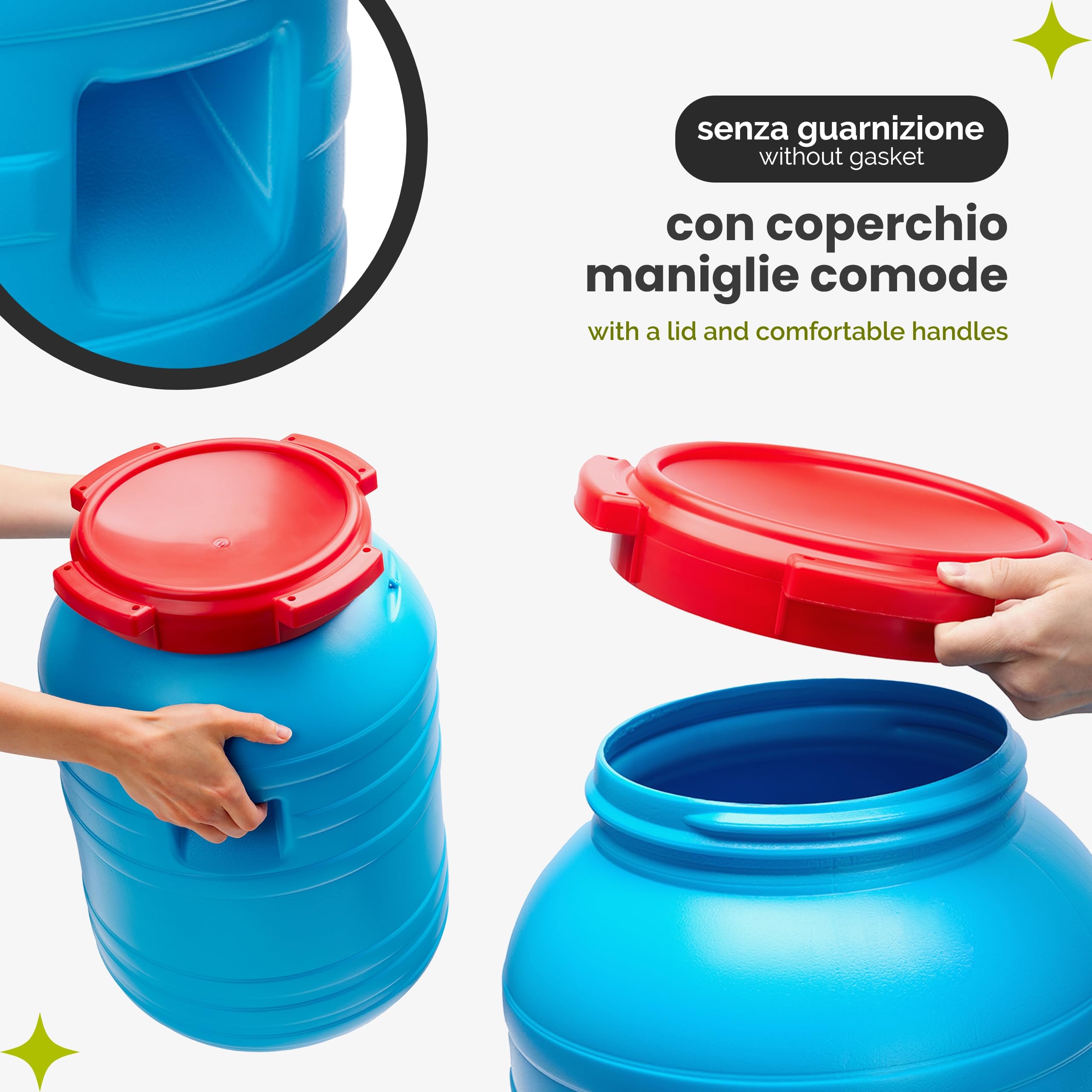 Garronda Set da 5, tanica di plastica da 30 litri, realizzata in HDPE per uso alimentare, adatta come serbatoio acqua per il giardino, contenitore per alimenti, bidone plastica universale GD-0055, Blu