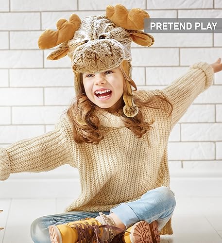 Miniatura 7 de DolliBu North America - Juego de 4 sombreros de peluche de animales salvajes, súper suaves, alce, oveja, búho, husky cálido sombrero con orejeras,