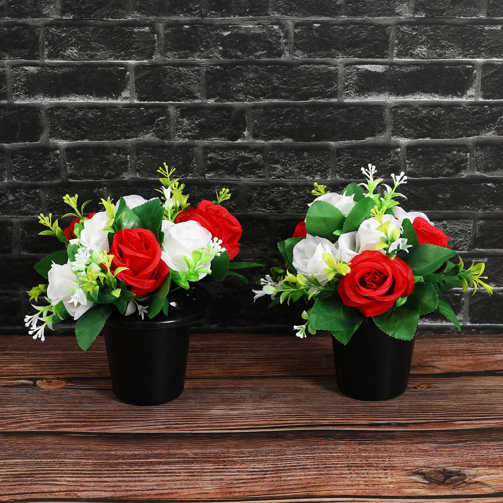 Fiori Artificiali in Vaso per Cimitero 2 Pezzi Composizioni Floreali da Esterno Resistenti Piccole Decorazioni per Tombe e Monumenti Commemorativi